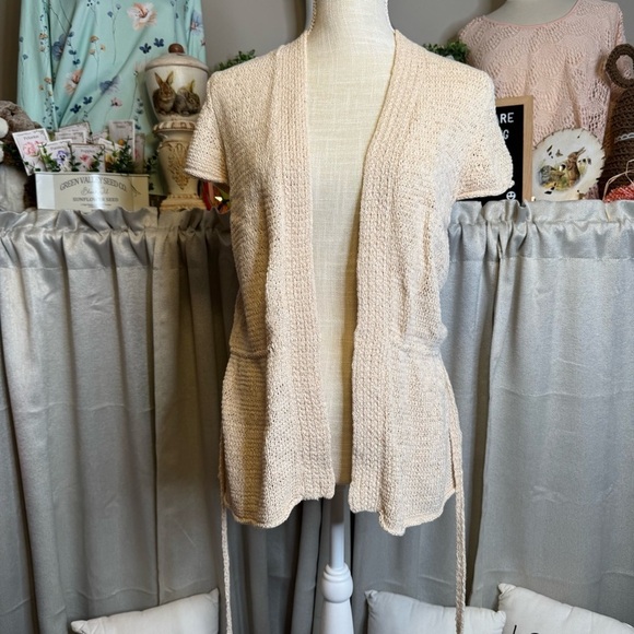 George Cream Cardigan Sweater with Clasp and Tie Belt Size Large - Picture 7 of 9
